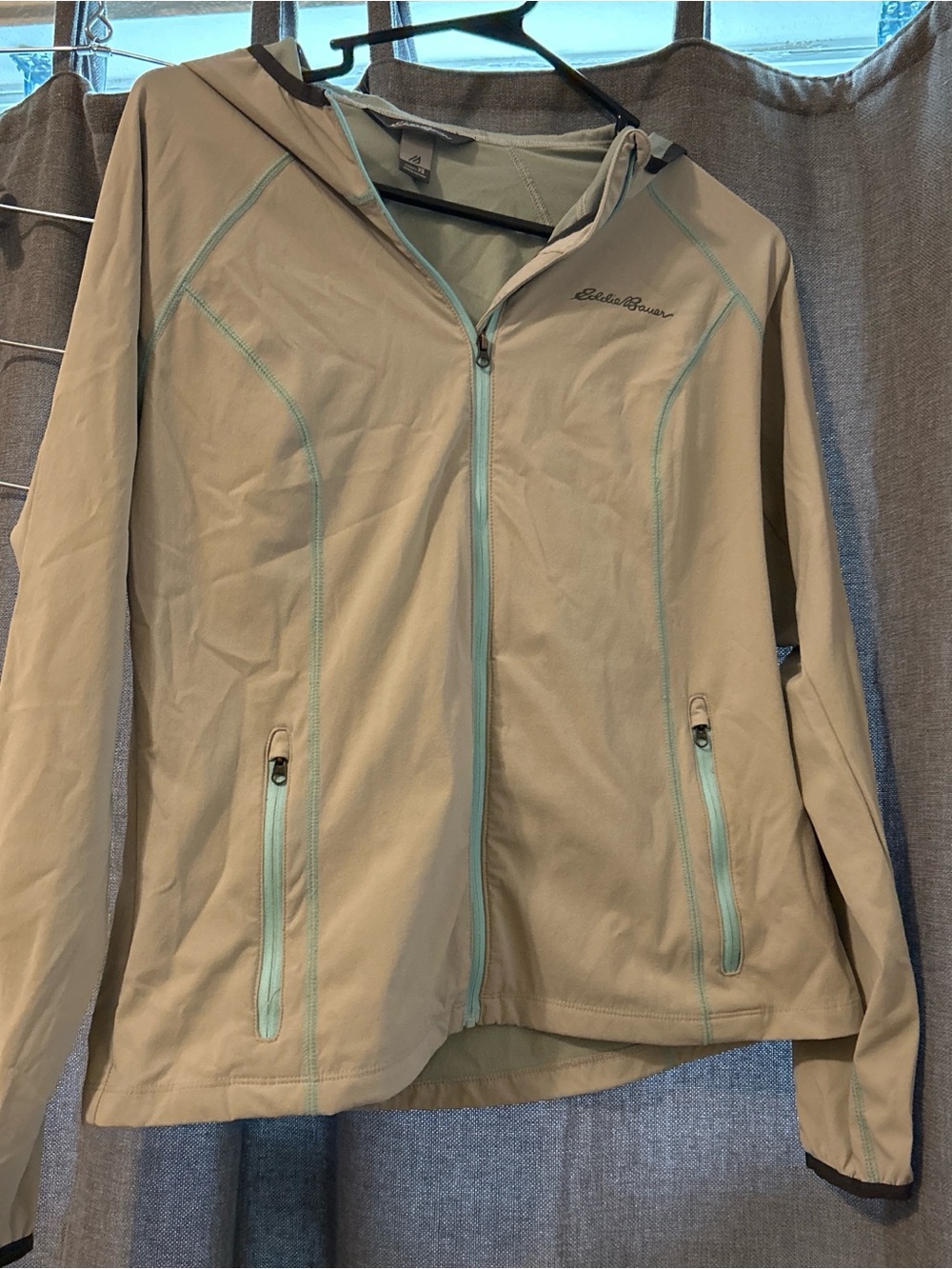 Eddie Bauer Beige Utility Jacket with Teal Trim